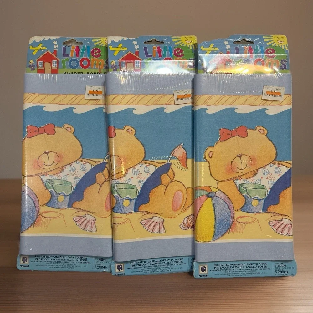 Rare FOREVER FRIENDS Andrew Brownsword Wallpaper BORDER 1992 Teddy Bears Beach